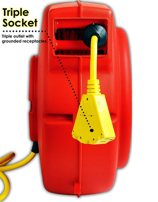 Reelworks Retractable Cord Reel – 12AWG x 12.2 m, Polypropylene Case, 15A, 1875W Max Indoor Use