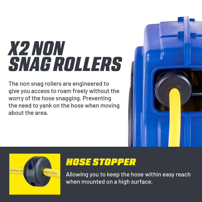 Goodyear Retractable Air Hose Reel – 3/8 in. x 19.8 m, 300 PSI, Flex Hybrid, Polypropylene Case