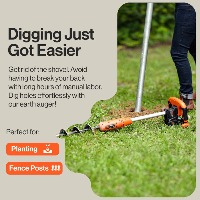 SuperHandy Earth Auger Electric Power Head w/ 12" x 3" Auger Bit 20V 4Ah Rechargeable Battery/Charger for Earth Burrowing/Drilling & Post Hole Digging
