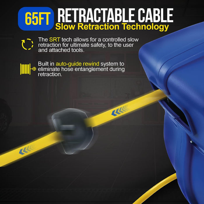 Goodyear Retractable Extension Cord Reel – 14AWG x 19.8 m, Triple Tap, 1250W Rated, Industrial Grade