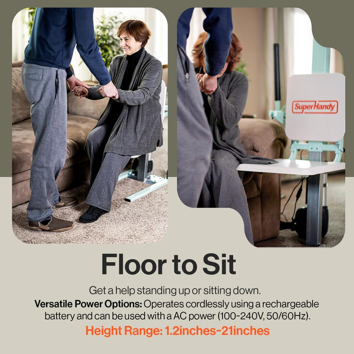 SuperHandy Electric Floor Lift – 181 kg Capacity, 1.2–21 in. Lift Height, Battery or Plug-In, Magnetic Remote, Foldable Armrests