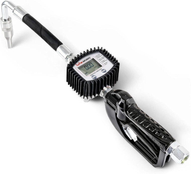 Lubeworks Oil Control Valve Digital Meter Dispensing Nozzle 10GPM/35LPM Heavy Duty Air Operated Pneumatic 1/2" inch NPT Inlet Pressure Range 7-725 Psi 5-50 Bar with Flexible Spout (Not for Gasoline)