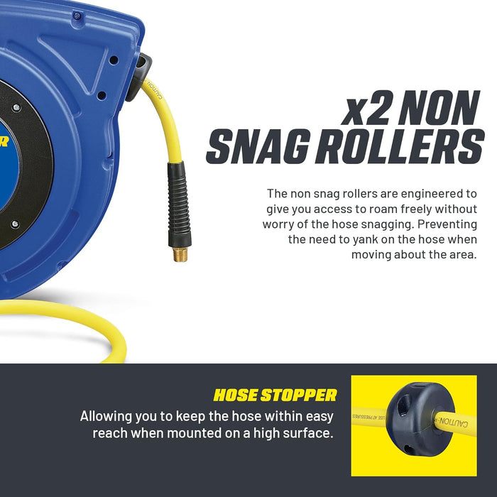 Goodyear Retractable Air Hose Reel – 3/8 in. x 15.2 m, 300 PSI, Enclosed Case, Flex Hybrid Polymer