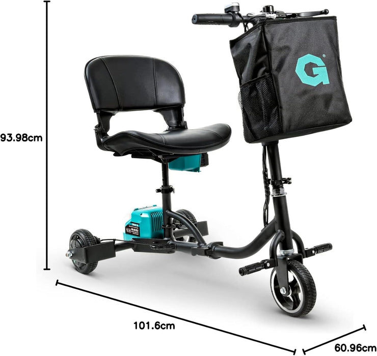 3 Wheel Folding Mobility Scooter Electric Powered Portable Ultra Lightweight Compact Collapsible Design Long Range Travel with Detachable 48V Battery at a Max Load of 275lbs