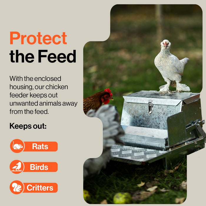 SuperHandy Chicken Feeder – 9kg (20 lb) Capacity, Galvanized Steel, Spill-Proof Trough with Bird Guard, Outdoor Poultry Feeder