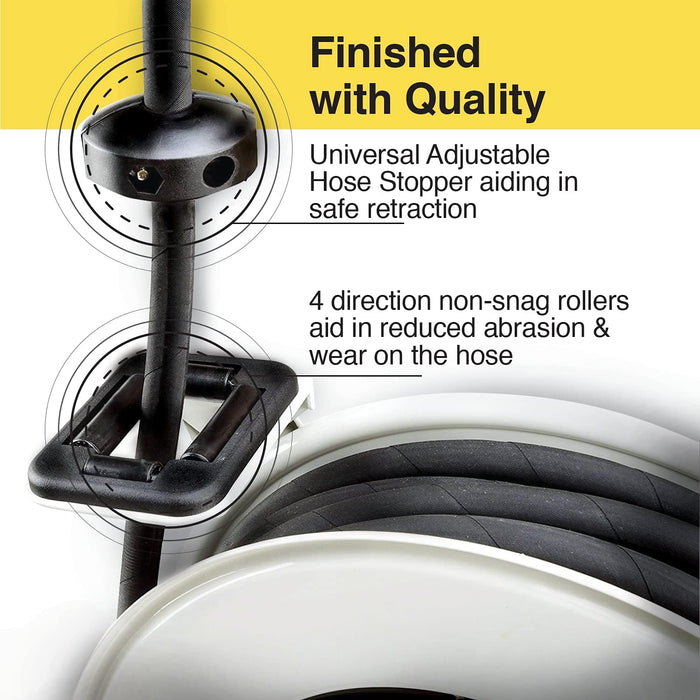 Reelworks Retractable Oil Hose Reel – 1/2 in. x 15.2 m, 160 bar Max, Steel Frame, L-Base Mount