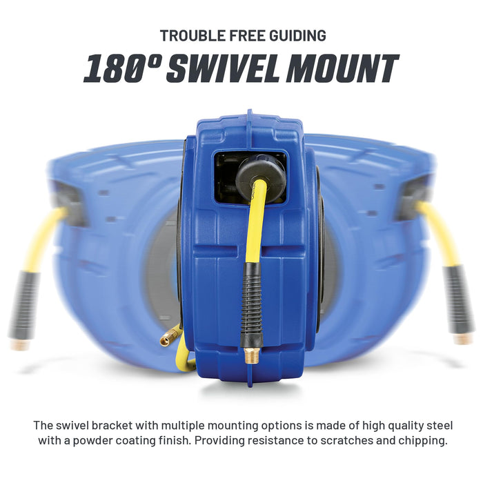 Goodyear Retractable Air Hose Reel – 3/8 in. x 19.8 m, 300 PSI, Flex Hybrid, Polypropylene Case