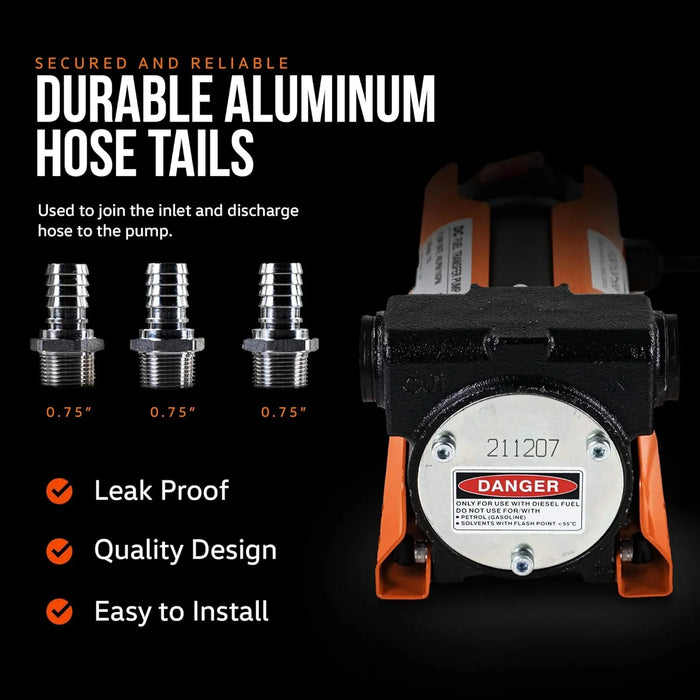 SuperHandy Diesel Transfer Pump Kit 10GPM/40LPM Heavy Duty Portable Electric DC 12V Alligator Clamps Includes: Aluminum Manual Nozzle, Delivery & Suction Hose w/Filter (NOT for Gasoline)