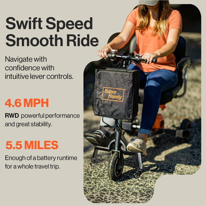 SuperHandy Passport Plus Mobility Scooter – Foldable 3-Wheel, 150 kg Capacity, Dual 48V Batteries, 45 cm Seat, Airline-Friendly