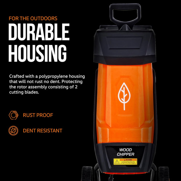 SuperHandy Wood Chipper Shredder Electric 1.5" (39mm) Max Wood Capacity 17:1 Reduction 15A 1800W 120VAC Dual Edge Blades for Fire Prevention & Firebreaks (Amazon Exclusive for USA)