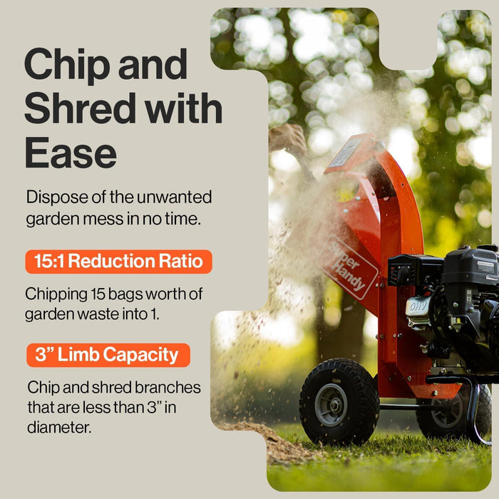 SuperHandy Mini Wood Chipper Shredder – 7HP 212cc, Compact, 7.6 cm Max Branch Capacity