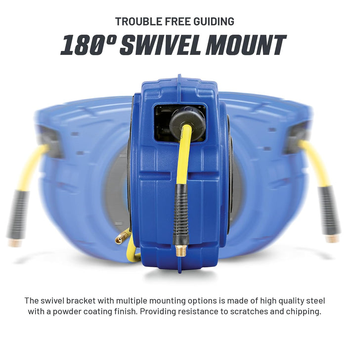 Goodyear Retractable Air Hose Reel – 3/8 in. x 15.2 m, 300 PSI, Enclosed Case, Flex Hybrid Polymer
