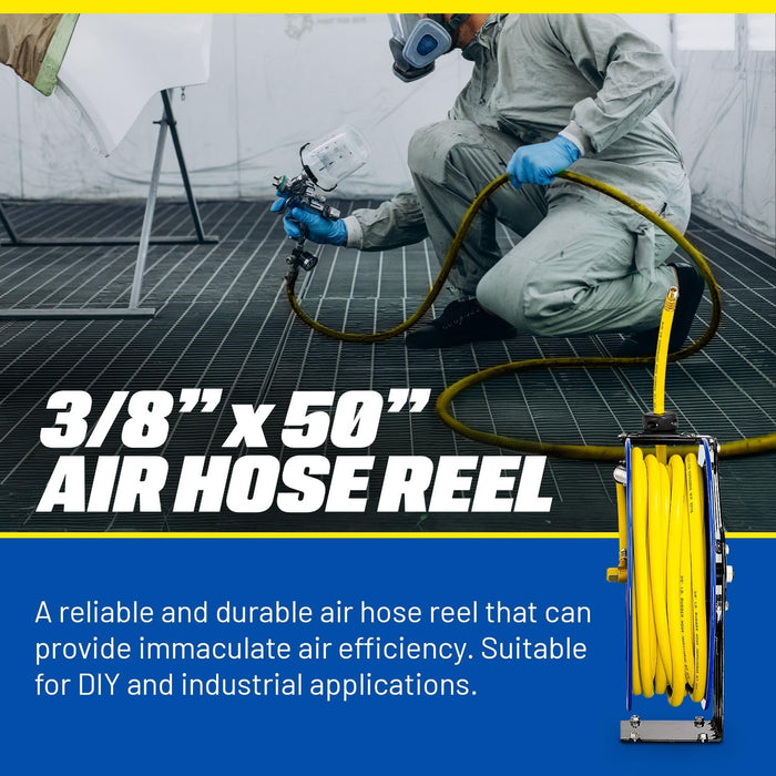 Goodyear Retractable Air/Water Hose Reel – 3/8 in. x 15.2 m, 21 bar Max, Reinforced Steel Build