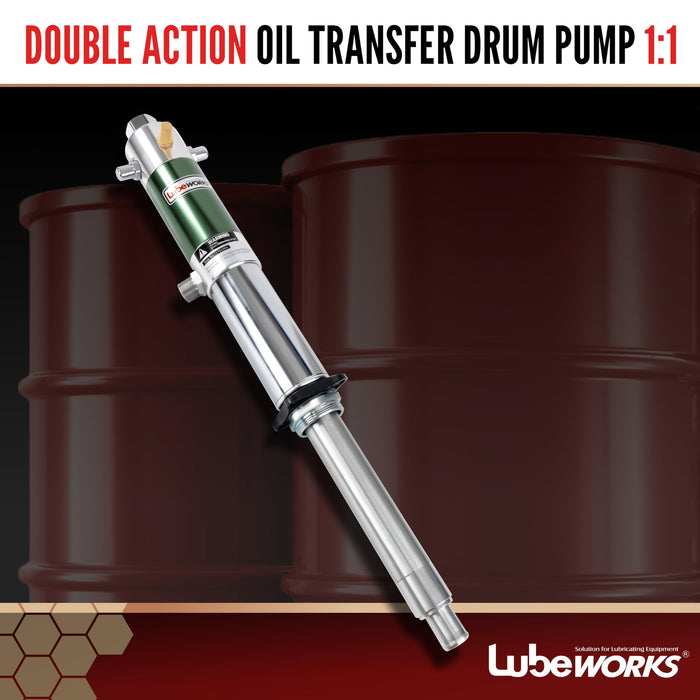 Lubeworks Oil Drum Pump – Double Action 1:1, 32 LPM High Flow, for SAE130 Oils