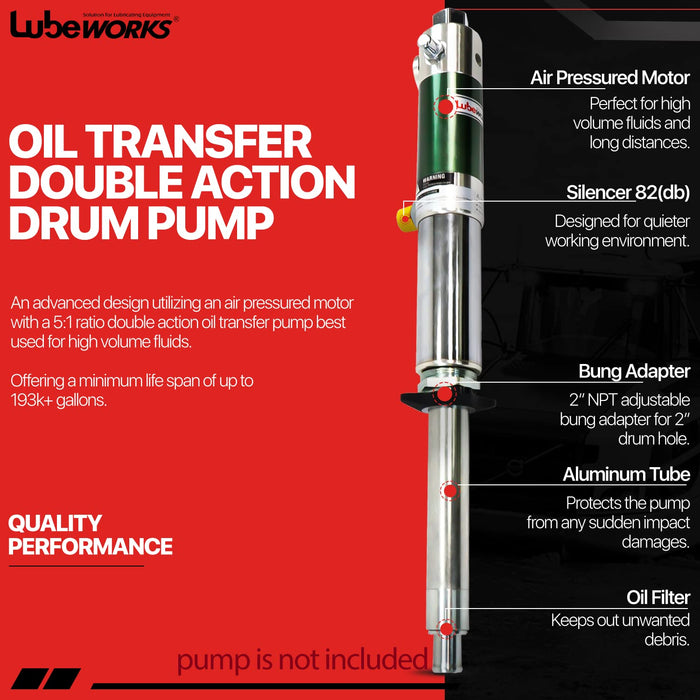 Lubeworks Oil Drum Pump – Double Action 1:1, 32 LPM High Flow, for SAE130 Oils