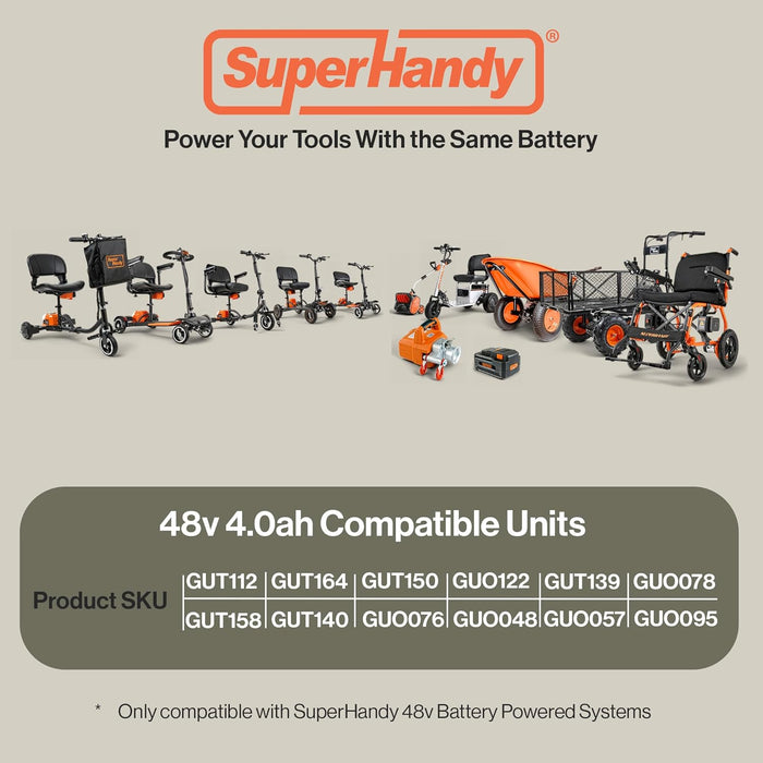 SuperHandy Super Duty Pro Battery – 48V 4Ah, 177.6 Wh, Li-ion, for Earth/Ice Augers & Utility Carts (Battery Only)