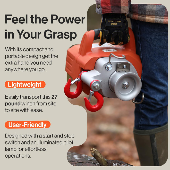 SuperHandy Electric Capstan Winch – Brushless Motor, 450–900 kg Pull, with Rope, Battery & Charger