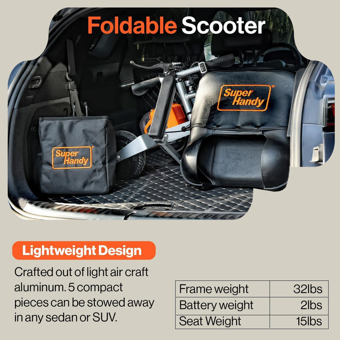 SuperHandy Passport Plus Mobility Scooter – Foldable 3-Wheel, 150 kg Capacity, Dual 48V Batteries, 45 cm Seat, Airline-Friendly