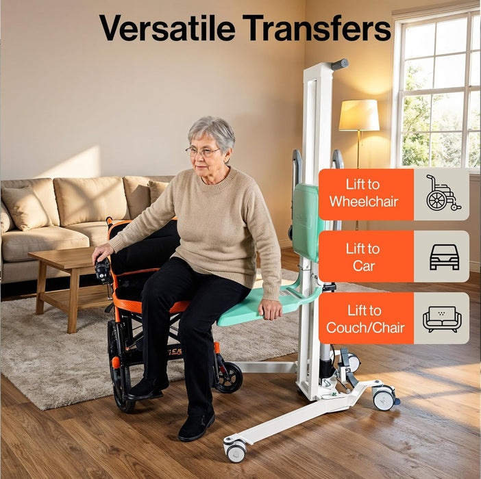 SuperHandy Transfer Floor Lift for Elderly, 500 lb Capacity Sit-to-Stand & Floor-to-Chair Lift, Adjustable Base Width, Dual Power Mode, Wheeled Patient Transfer Lift with Remote Control