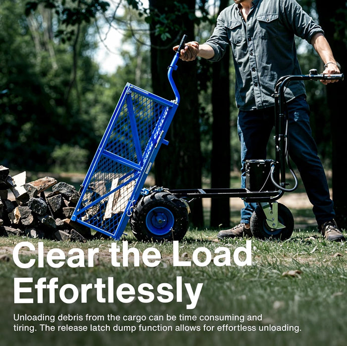 Landworks Utility Cart Hand Truck Power Wagon Super Duty Electric 48V DC 500W AGM Battery 500LBS & 1000LBS+ Load/Hauling Cap Wheelbarrow Barrel Dump w/All Purpose Modular Cargo Bed