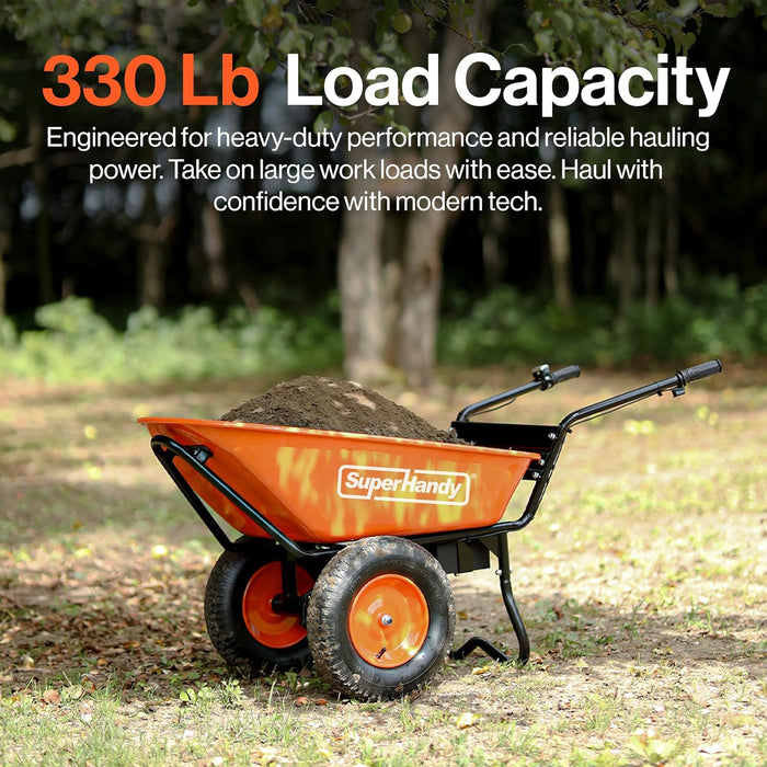 SuperHandy Electric Wheelbarrow – 48V 2Ah Li-Ion Battery, 330 lbs (150 kg) Capacity, 3 Cu.Ft. Steel Powder Coated Tub, Material & Debris Hauler Utility Cart