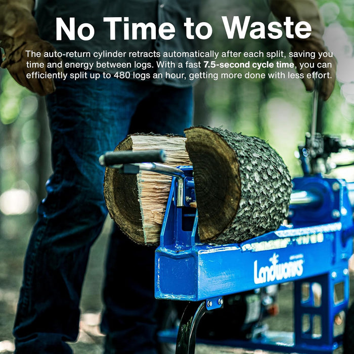 Landworks 20-Ton Portable Log Splitter – Gas Powered, Horizontal Beam, 7HP Engine, Forestry Use