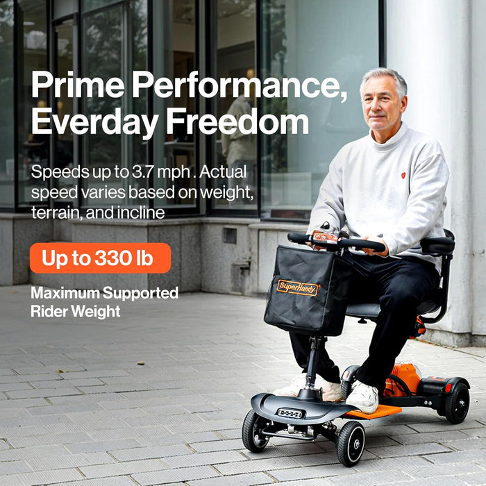 SuperHandy Passport Prime Mobility Scooter – 150 kg Capacity, 48V Li-Ion, Lightweight 4-Wheel Design, Foldable Frame, Adjustable Comfort
