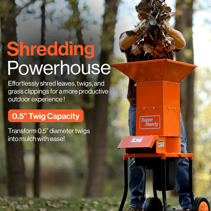 SuperHandy Electric Leaf Shredder – 15A Motor, Steel Body, 28 cm Blade, 1.3 cm Capacity, for Lawn Debris