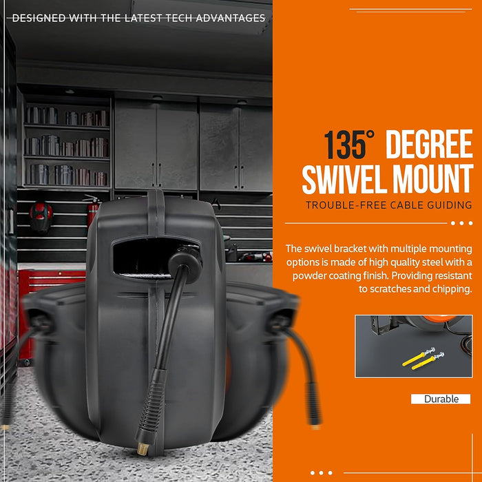 SuperHandy Retractable Air Hose Reel – 9.5 mm x 15.2 m, Commercial Flex Polymer