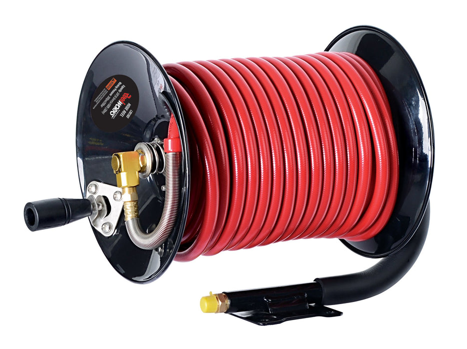 Reelworks Hand Crank Air Hose Reel – 3/8 in. x 15.2 m, Steel Frame, 20 bar Max, No Hose Included