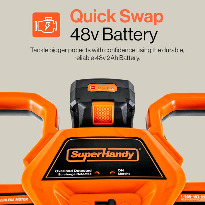 SuperHandy Ice Auger 48V 2Ah 88.8Wh Li-Ion Electric Cordless with 3-Flight Steel Bit, 24" Ice Drilling Depth, Brushless Motor, 2-Speed Transmission, LED Light – Battery & Charger Included