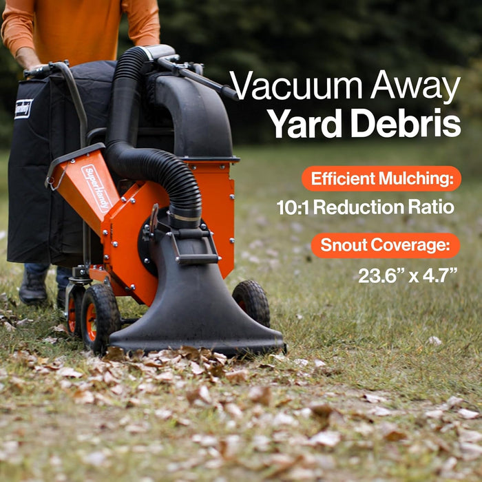 SuperHandy Leaf Vacuum & Wood Chipper – 7HP 209cc Gas Engine, 10:1 Mulch Ratio, 6-Bushel Collection Bag, 13.4" Impeller, Walk-Behind Vacuum Mulcher with Castor Wheels for Lawn & Yard Cleanup