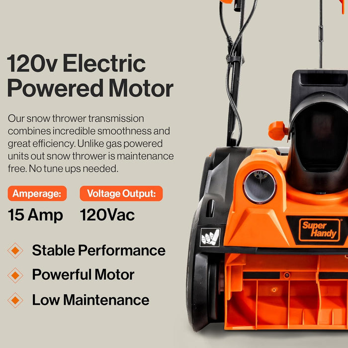 SuperHandy Electric Snow Thrower Walk-Behind Blower Corded AC 120V 15A 18 x 10 Inch Clearing Path 25 Feet Throwing Distance 720 lbs/Min LED Headlights for Driveway Walking Path Yards