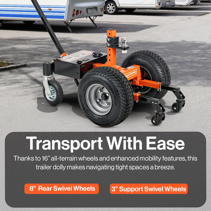 SuperHandy Electric Trailer Dolly – 3400 kg Capacity, 24V 800W Motor, 2" Ball Hitch, Thumb Throttle, 6-Wheel Design