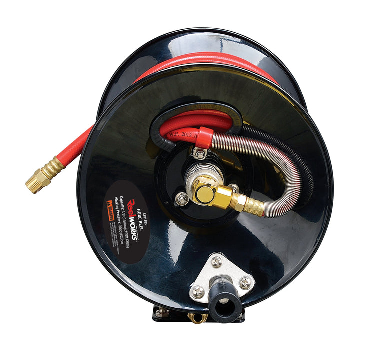 Reelworks Hand Crank Air Hose Reel – 3/8 in. x 15.2 m, Steel Frame, 20 bar Max, No Hose Included