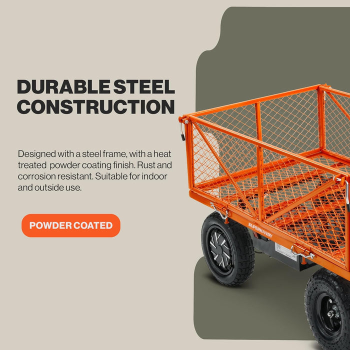 SuperHandy Electric-Assist Garden Cart - 5.7 Cubic Ft Utility Wagon, 440lbs Load, All-Terrain 10in Wheels, Anti-Rust Steel Frame, Convertible Flatbed Design