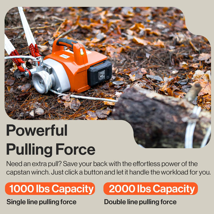 SuperHandy Electric Capstan Winch – Brushless Motor, 450–900 kg Pull, with Rope, Battery & Charger