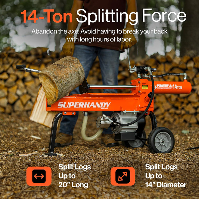 SuperHandy 14-Ton Electric Log Splitter – Horizontal Beam, Hydraulic Ram, 2.5eHP Motor, 15A, 120V