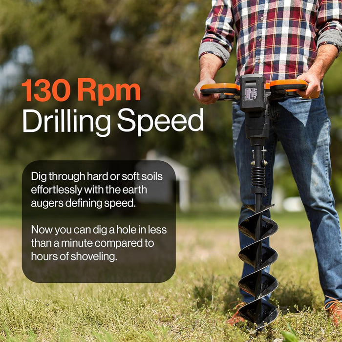 SuperHandy Earth Auger Power Head w/Steel 6"x30" Bit Ultra Duty Eco-Friendly Electric Cordless Lithium-Ion Battery & Charger for Earth Burrowing/Drilling & Post Hole Digging (Earth Auger 6" Set)