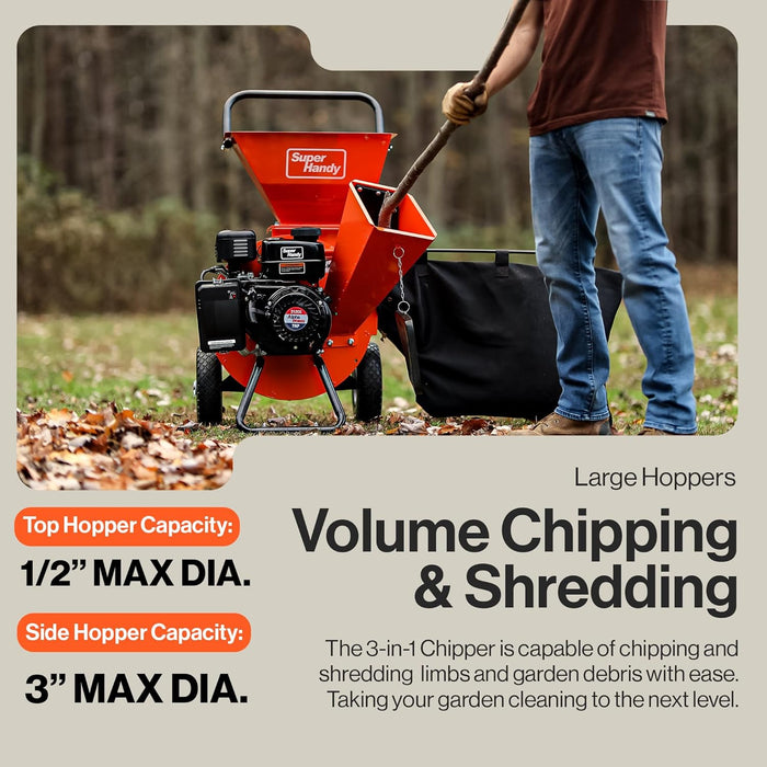 SuperHandy Wood Chipper Shredder Mulcher – 7HP Gas, 7.6 cm Capacity, 3-in-1 Design