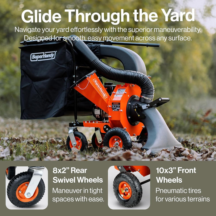SuperHandy Leaf Vacuum & Wood Chipper – 7HP 209cc Gas Engine, 10:1 Mulch Ratio, 6-Bushel Collection Bag, 13.4" Impeller, Walk-Behind Vacuum Mulcher with Castor Wheels for Lawn & Yard Cleanup
