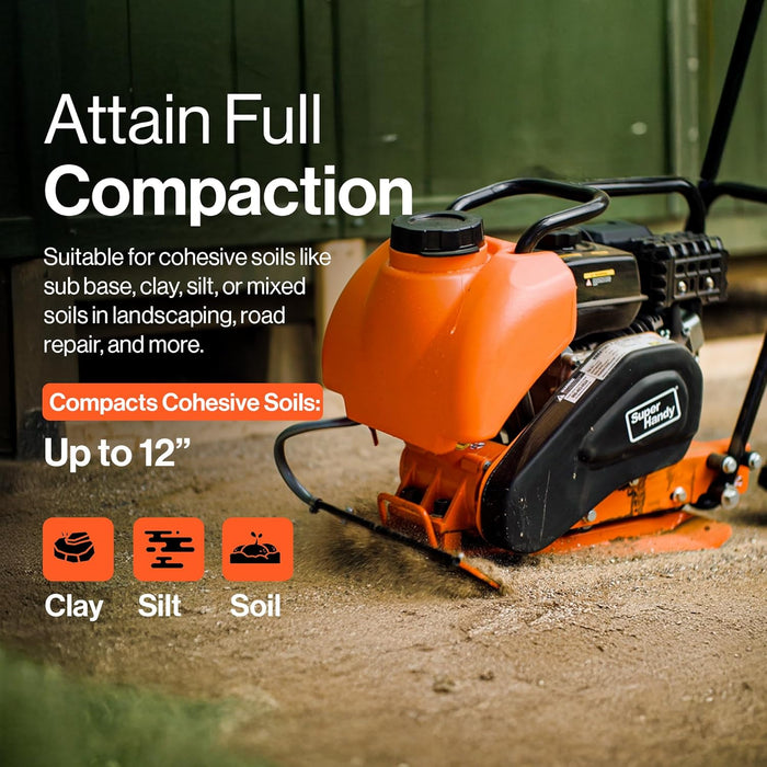 SuperHandy Plate Compactor – 7 HP 4-Stroke Engine, 1905 kg Impact Force, 5500 VPM, 51 x 38 cm Base, Water Tank Included
