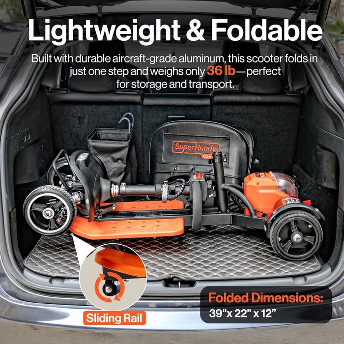 SuperHandy Passport Prime Mobility Scooter – 150 kg Capacity, 48V Li-Ion, Lightweight 4-Wheel Design, Foldable Frame, Adjustable Comfort