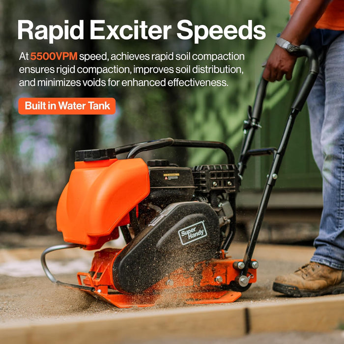 SuperHandy Plate Compactor – 7 HP 4-Stroke Engine, 1905 kg Impact Force, 5500 VPM, 51 x 38 cm Base, Water Tank Included