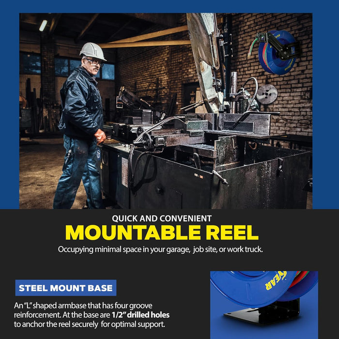 GOODYEAR Spring Driven Steel Retractable Hose Reel (1/4 in. x 50 ft. - Welding Reel)