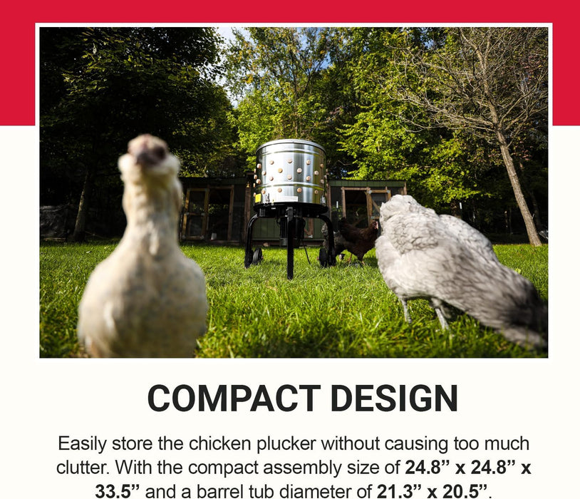 Kitchener Electric Chicken Plucker – 1HP, 120V, 280 RPM, 51 cm Drum, 92 Fingers, Stainless Steel