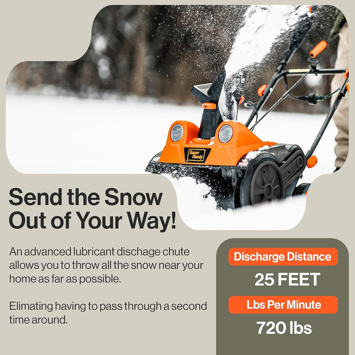 SuperHandy Electric Snow Thrower Walk-Behind Blower Corded AC 120V 15A 18 x 10 Inch Clearing Path 25 Feet Throwing Distance 720 lbs/Min LED Headlights for Driveway Walking Path Yards