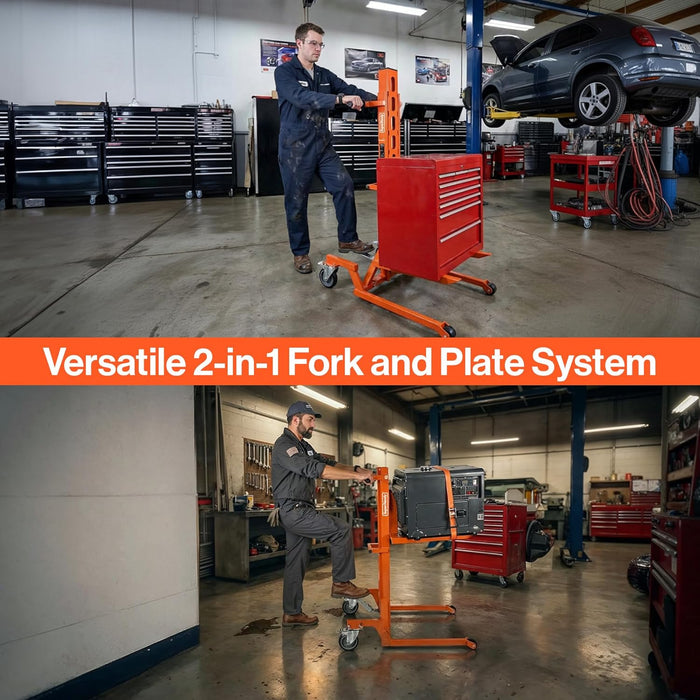 SuperHandy Hydraulic Material Lift Stacker, Portable Forklift – 550 lbs Capacity, 59" Max Lift Height, Disassembles for Transport, with 6" PU Wheels & Mechanical Brakes