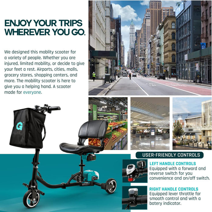 G Folding Mobility Scooter – 3-Wheel, 48V Li-ion, Lightweight, Airline-Friendly, 125 kg Capacity