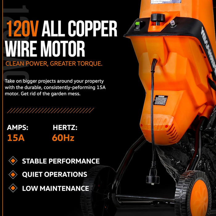 SuperHandy Electric Wood Chipper – 39 mm Capacity, 17:1 Reduction, 1800W, Dual Blades, 120V (Canada Exclusive)